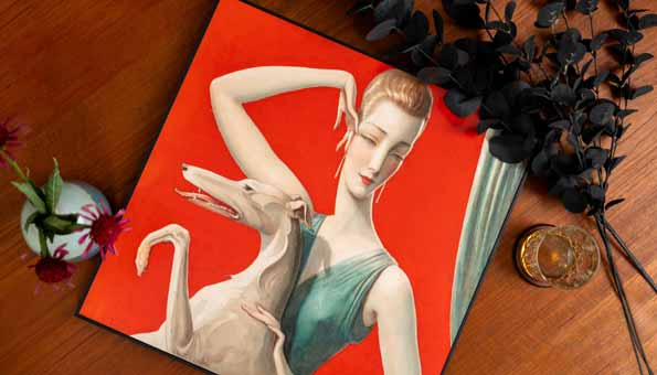 Quadri – Elegant Woman and Afghan Hound di Wladyslaw Benda